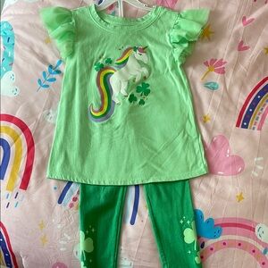 Unicorn Graphic Tee and Leggings Set - Green